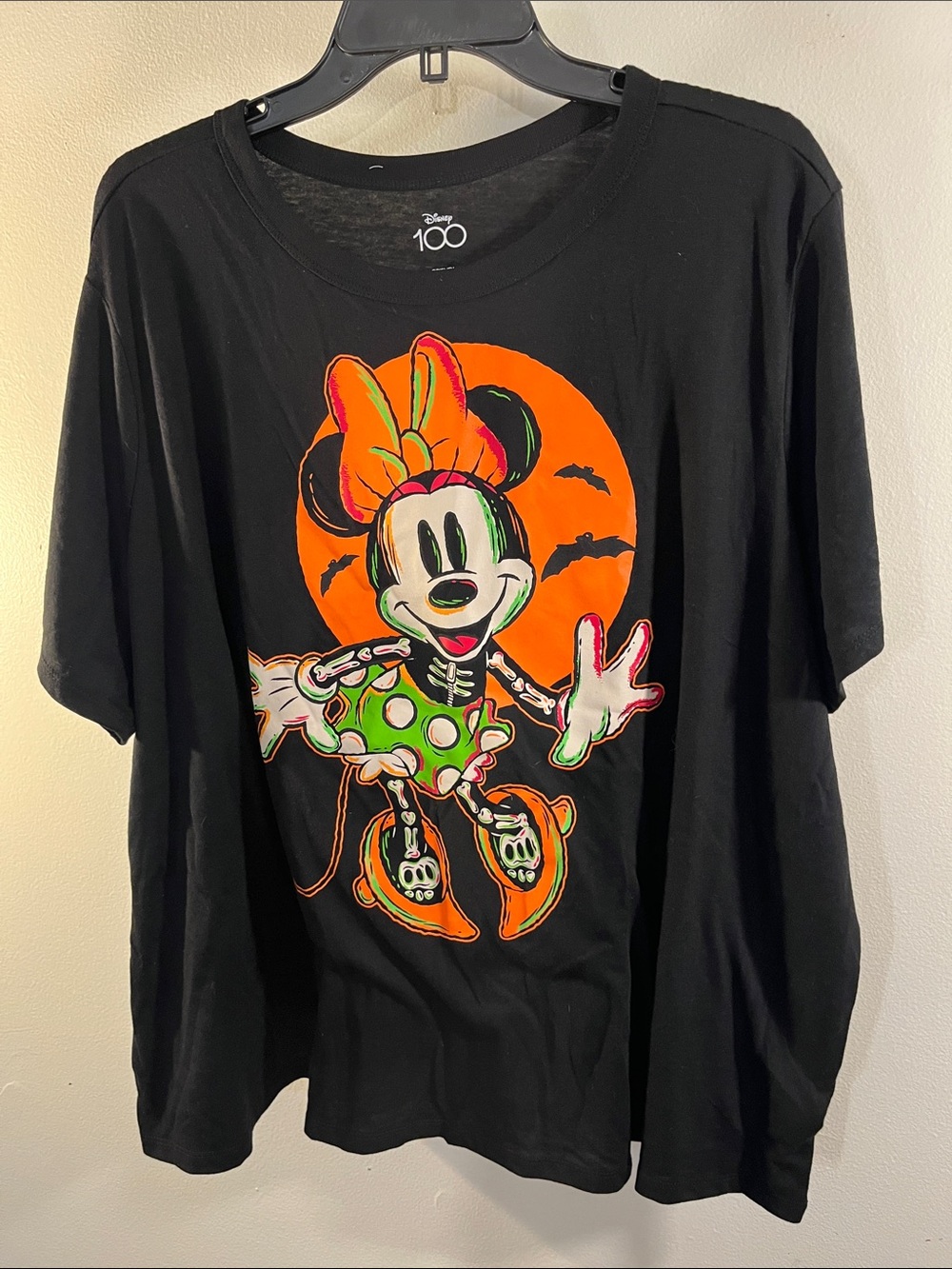Disney Black Minnie Mouse Halloween Graphic Tee with Orange and Green Accents